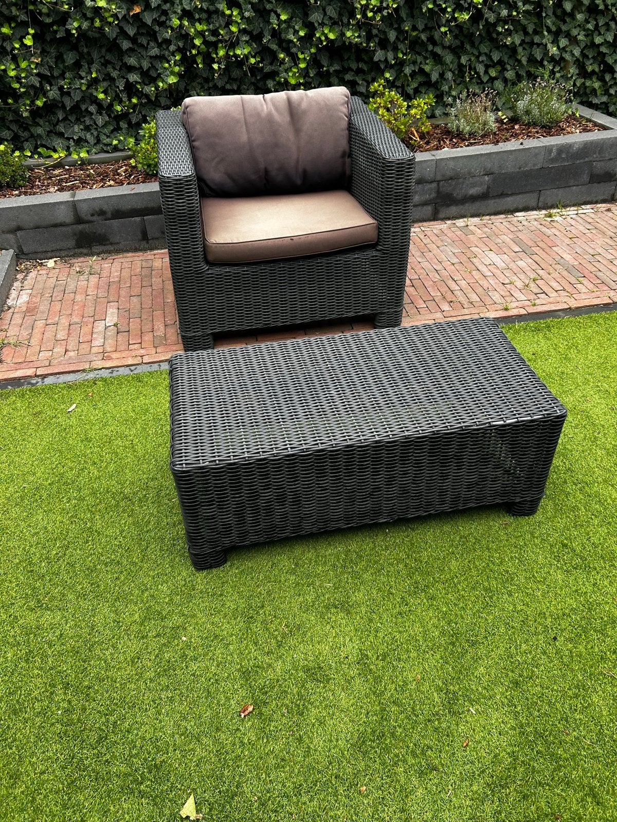 Sediamo Wicker tuin Loungestoel met Bijzettafel, Gebruikt, Loungeset, Wicker, Stoel