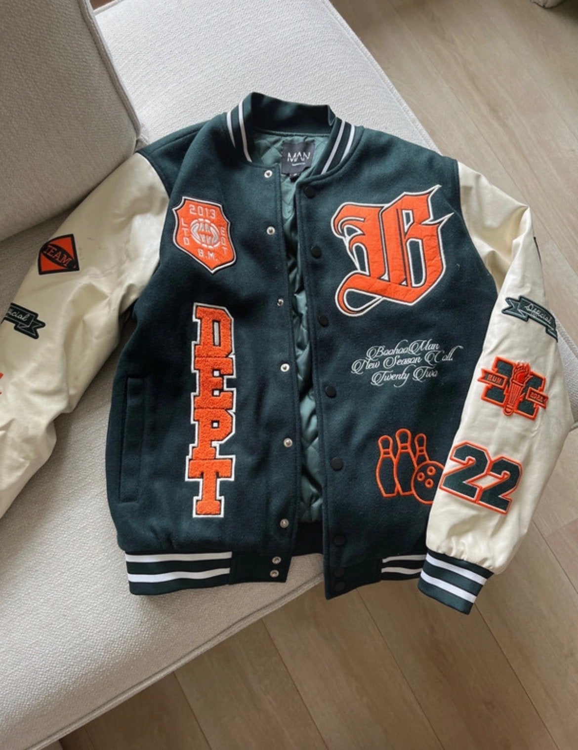 Boohoo Men's Varsity Jas - Maat S, Kleding | Heren, Ophalen of Verzenden, Zo goed als nieuw, Maat 46 (S) of kleiner, Groen
