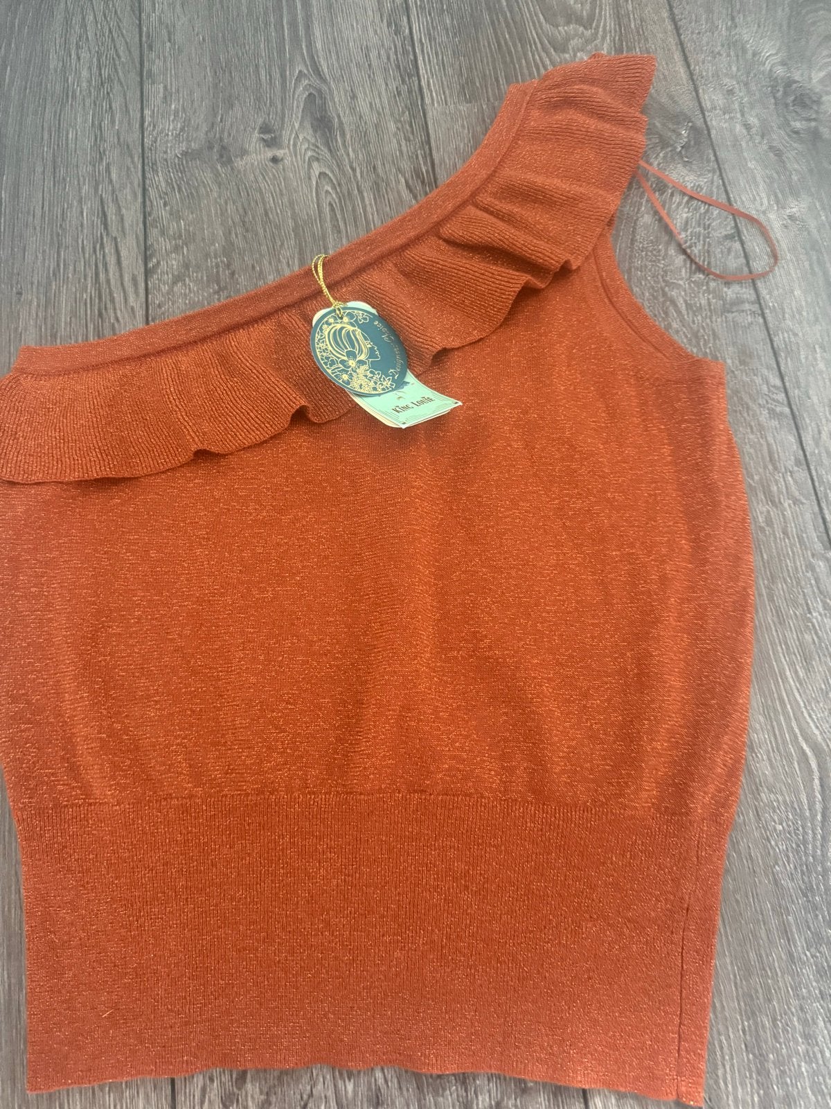 King Louie top met één schouder, maat L, nieuw met kaartje, Kleding | Dames, Tops, Maat 42/44 (L), Nieuw, Oranje, Ophalen of Verzenden