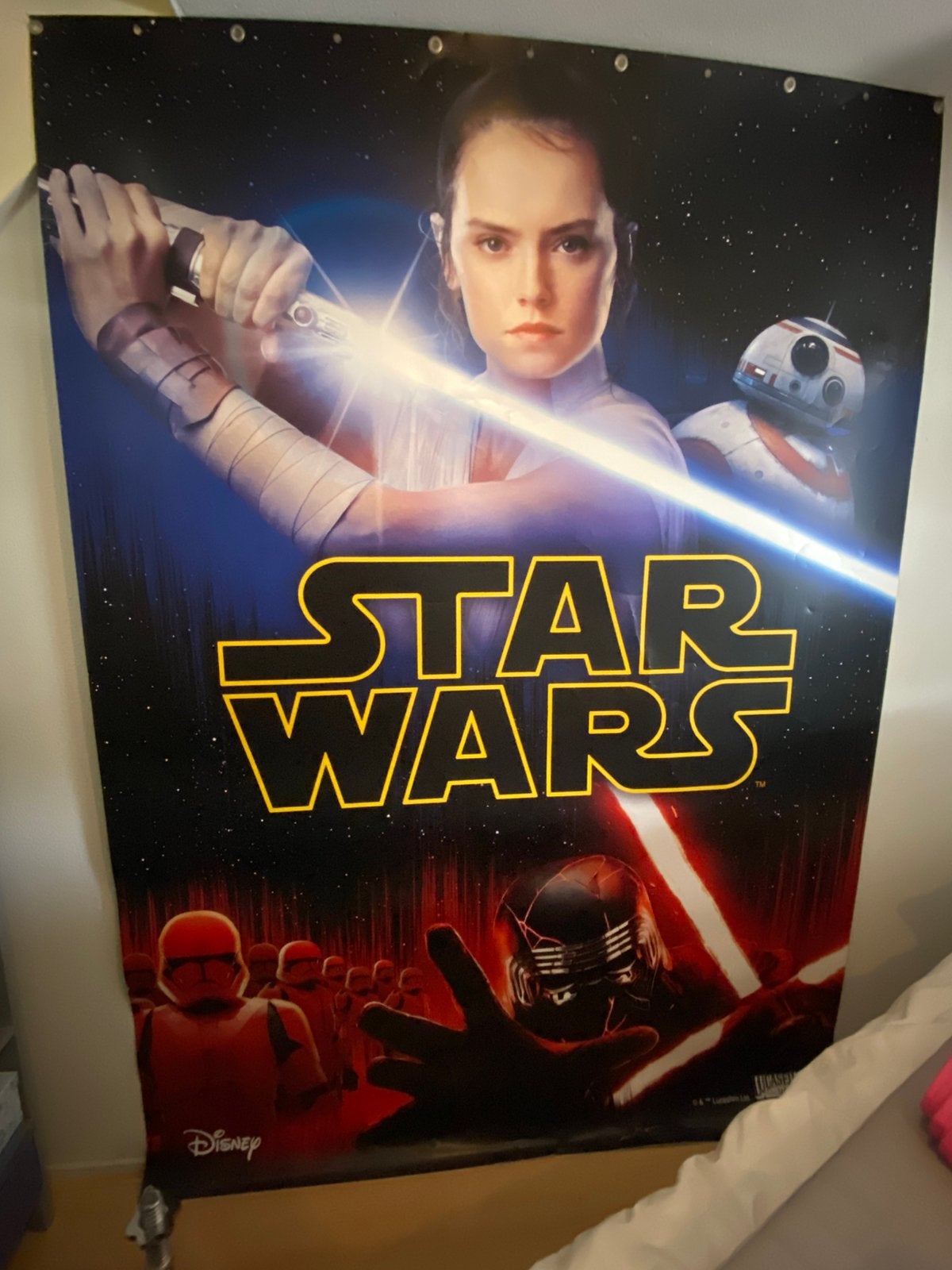 Star Wars poster Rey Skywalker 1,75 mtr x 2,40 mtr, Ophalen, Gebruikt, Boek of Poster