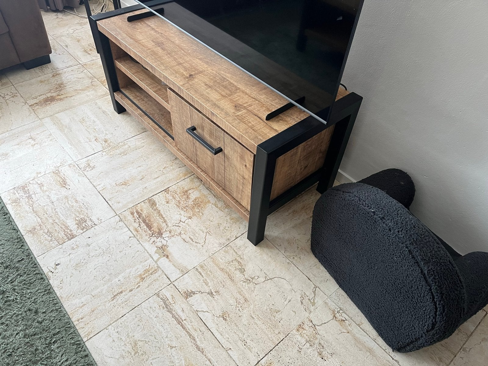 Industriële TV-meubel en Salontafel Set - Hout & Metaal, Ophalen, 50 – 75, Gebruikt, 100 tot 150 cm