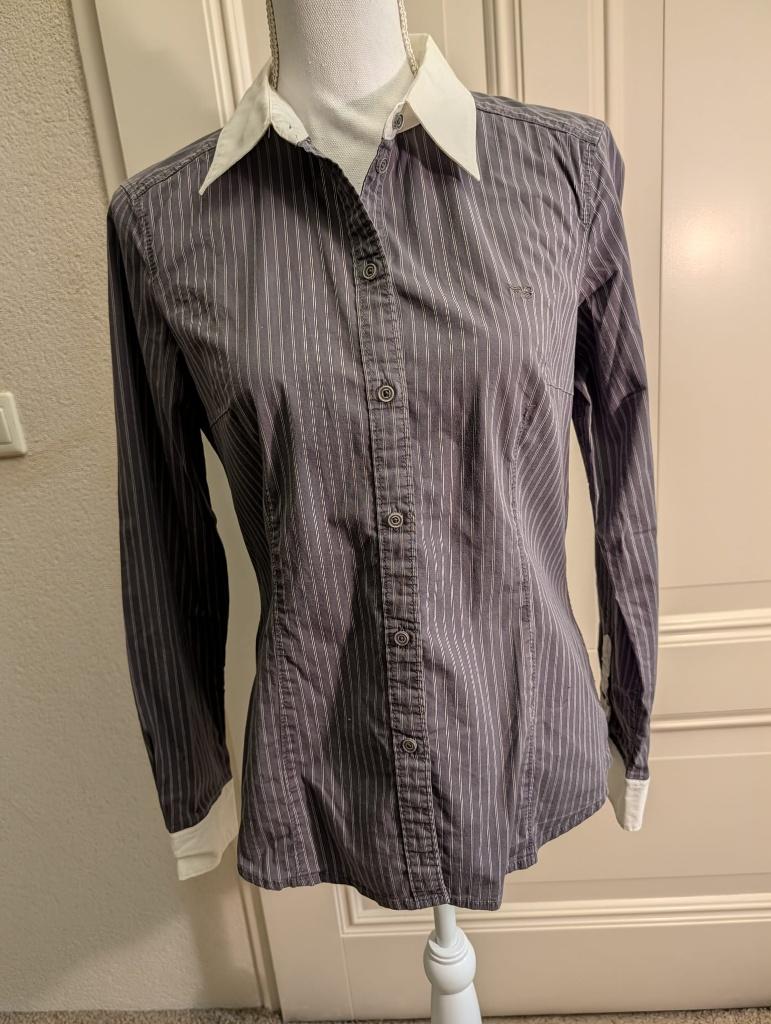 Esprit gestreepte blouse met witte kraag en manchetten, M, Maat 38/40 (M), Ophalen of Verzenden, Grijs, Gedragen