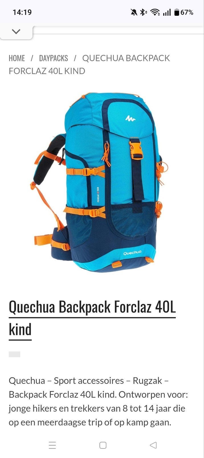 2x Quechua Forclaz 40L Kinder rugzak, Ophalen, Gebruikt, Rugzak