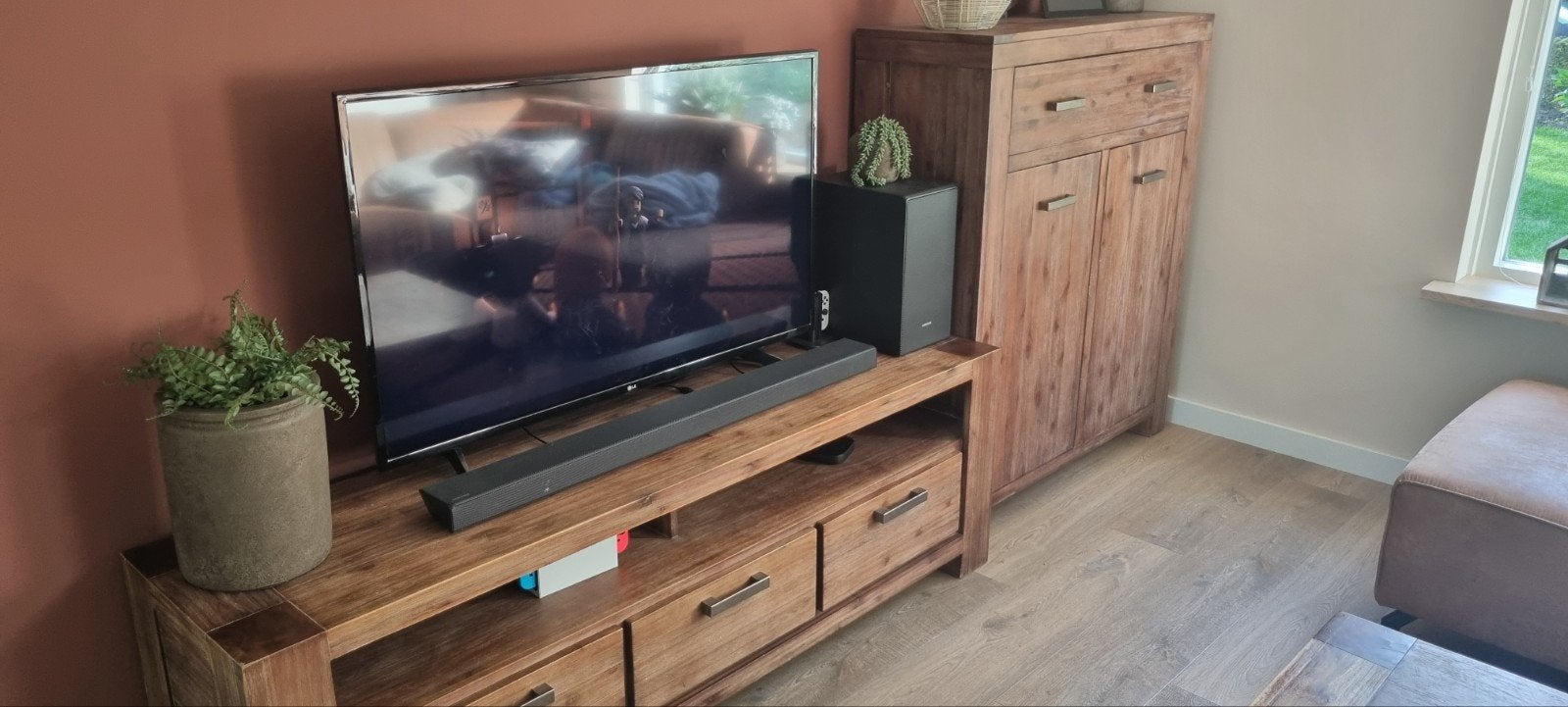 houten tv-meubel, bijzettafel, meidenkast, Ophalen, Gebruikt, 100 tot 150 cm, Minder dan 100 cm