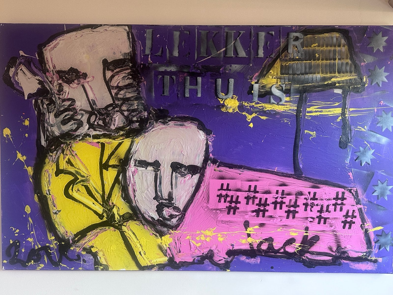Modern schilderij - Abstracte figuren, Jack Liemburg, Ophalen, Gesigneerd, Overige materialen, Figuren