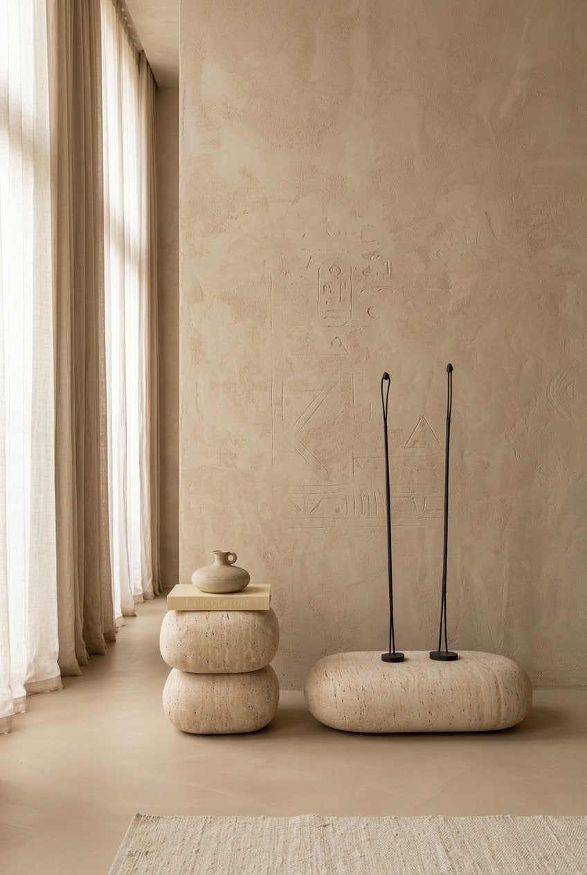 Massieve Travertin Salontafel Set NURU & UMI Design Object, Ophalen of Verzenden