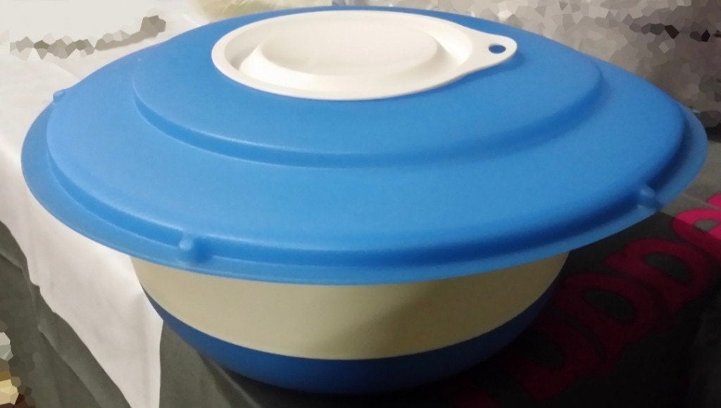 Tupperware Deegkom / Beslagkom 3L Blauw/wit, Blauw, Nieuw, Bak of Kom, Vaatwasserbestendig