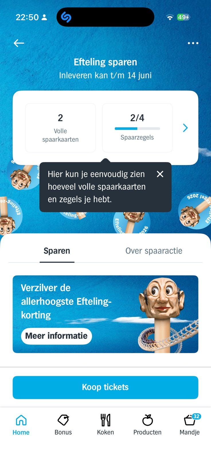 Efteling zegels, Eén persoon, Kortingsbon, Pretpark