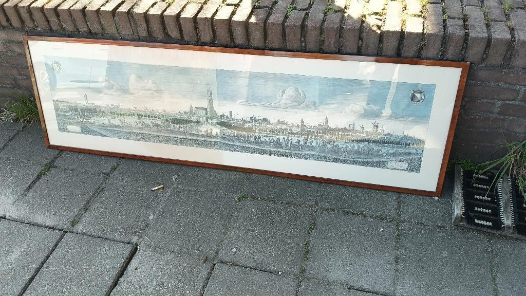 Grote ingelijste panorama-prent van Utrecht 174 breed, Ophalen, Gebruikt, 125 cm of meer, Tekening
