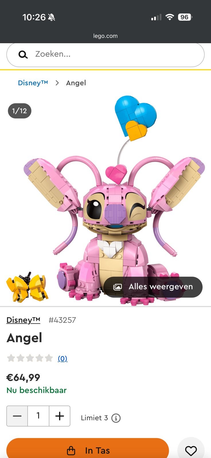 LEGO Angel van Stitch!, Kinderen en Baby's, Ophalen, Lego, Zo goed als nieuw, Disney