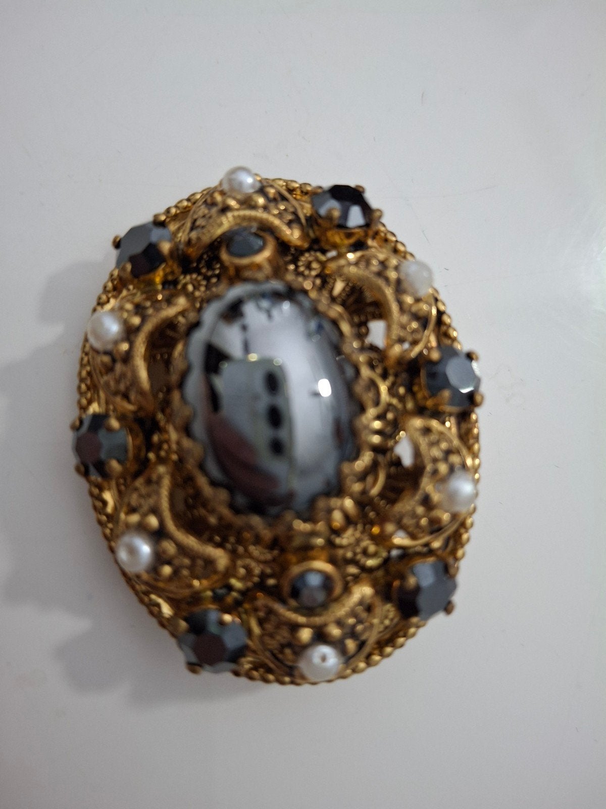 Vintage Broche met Parels en Kristallen, Overige materialen, 4 tot 7 cm, Met kristal, Ophalen of Verzenden