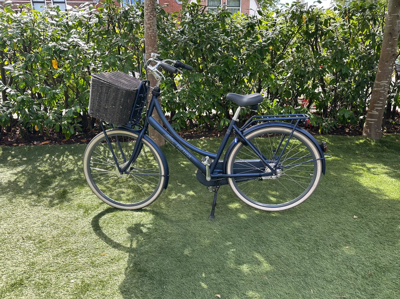 Cortina damesfiets 7 versnellingen blauw met mand, Versnellingen, Zo goed als nieuw, 50 tot 53 cm, Schijfrem