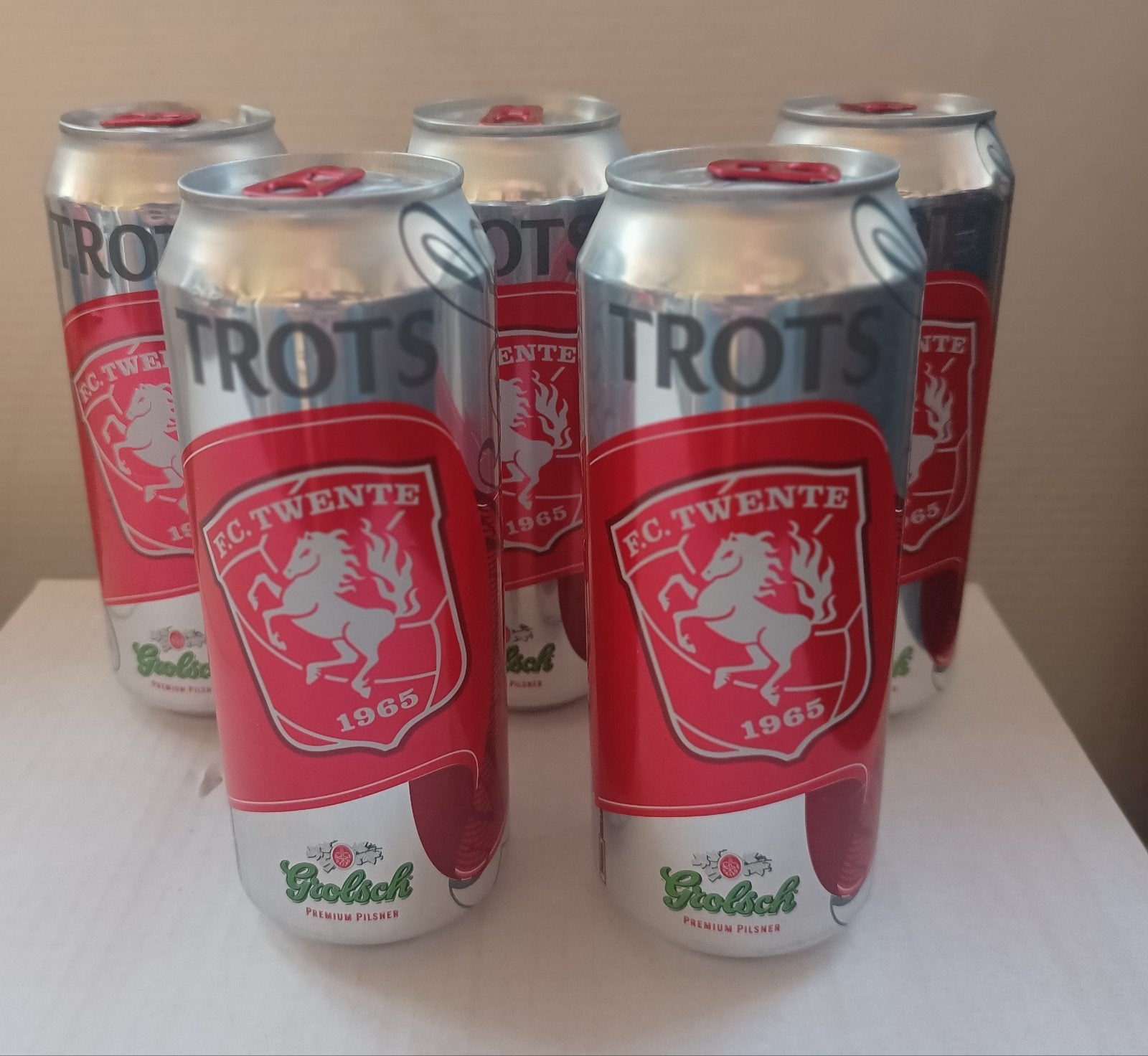 5 FC Twente Grolsch Blikjes - Limited Edition, Ophalen of Verzenden, Zo goed als nieuw, F.C. Twente, Overige typen