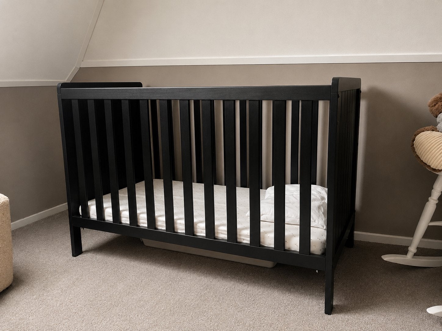 Ledikant - Europe Baby Ralph II Babybed Zwart 60x120 cm, Ophalen, Gebruikt, Minder dan 140 cm, Minder dan 70 cm