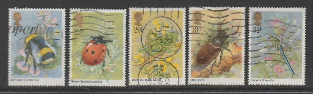 GB - Michelnr 1022-1026 - insecten, o.a. bij, kever, Verzenden, Gestempeld