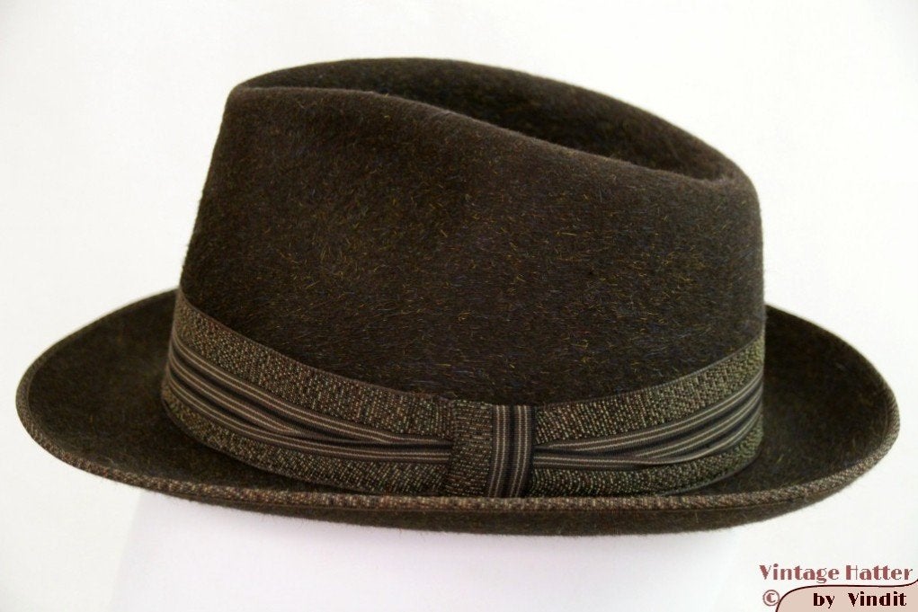 Vintage Gleufhoed Eiger bruin haarvilt 55 = S tot XS, Hoed, Eiger, Ophalen of Verzenden, 57 cm (M, 7⅛ inch) of minder