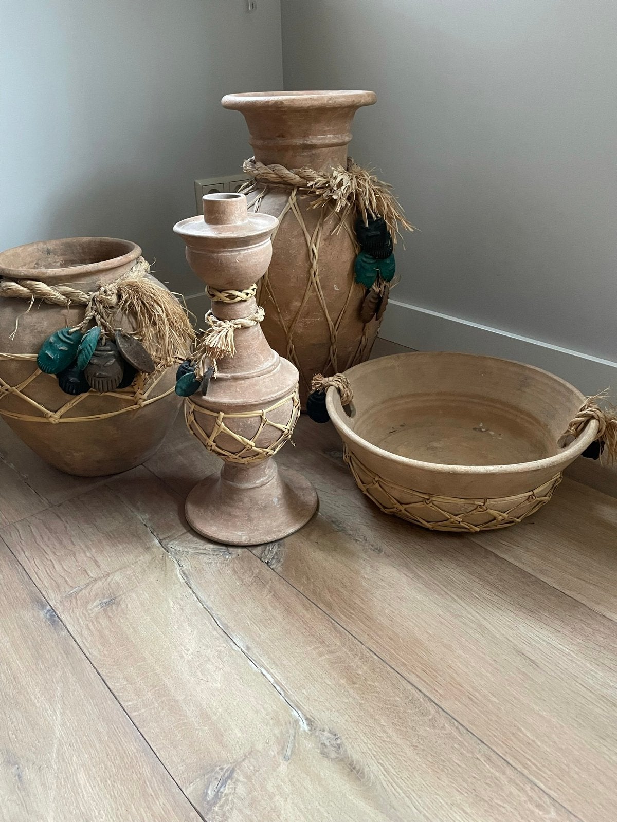 Set potten schaal kandelaar, Ophalen, Zo goed als nieuw, Steen/keramiek