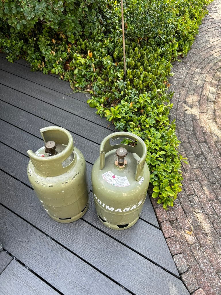 2x Primagaz / Jewa Gas propaan gasfles 5 kg – bijna vol, Caravans en Kamperen, Kampeeraccessoires, Ophalen, Zo goed als nieuw