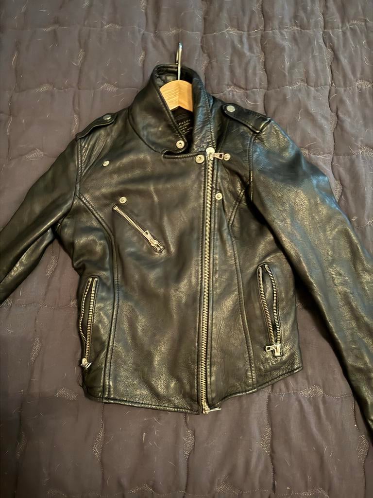 Zara Zwarte leren bikerjack met zilveren ritsen, Verzenden, Gedragen, Maat 36 (S), Zwart