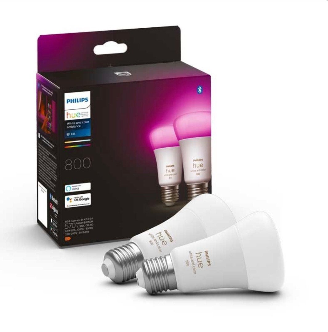 Phillips hue white and color ambiance E27 LED lampen (2pack), Ophalen of Verzenden, Zo goed als nieuw, E27 (groot), Led-lamp