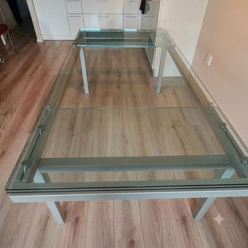 Glazen Eettafel (zonder stoelen) 2mtr tot 3 mtr, Ophalen, Gebruikt, Strak, glas, 200 cm of meer