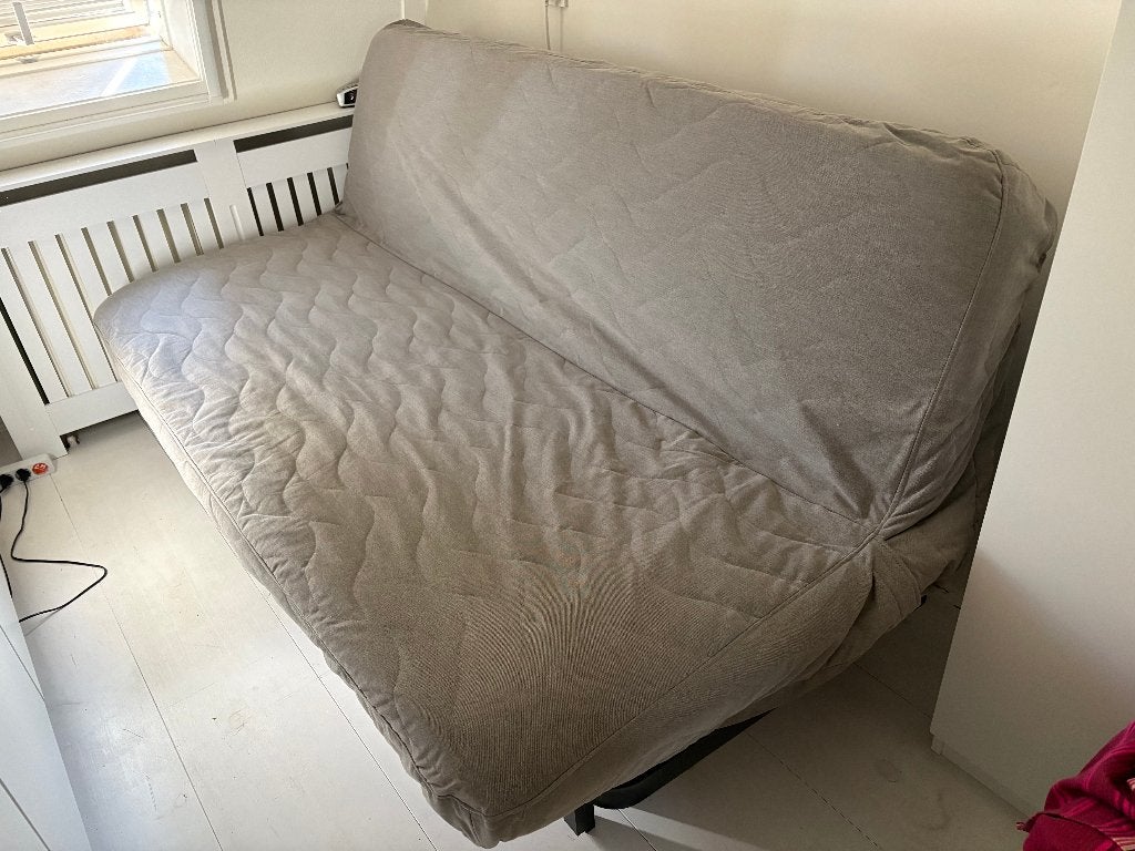 Ikea Nyhamn slaapbank met bak en topper - zo goed als nieuw, Huis en Inrichting, Ophalen, Zwart, Tweepersoons, 140 cm