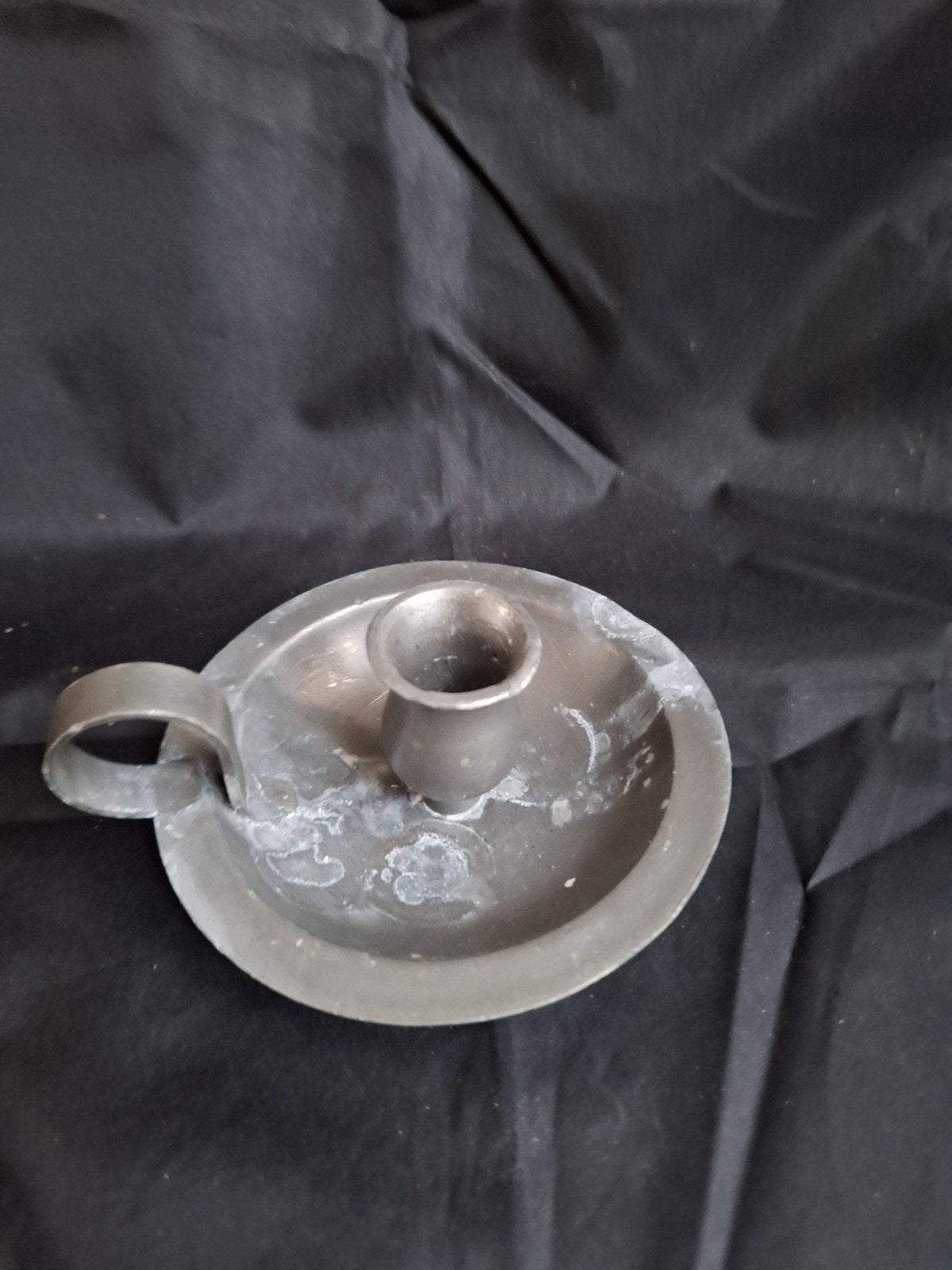 Antieke tinnen kandelaar met handvat Pewter Chamberstick, Ophalen, Overige materialen