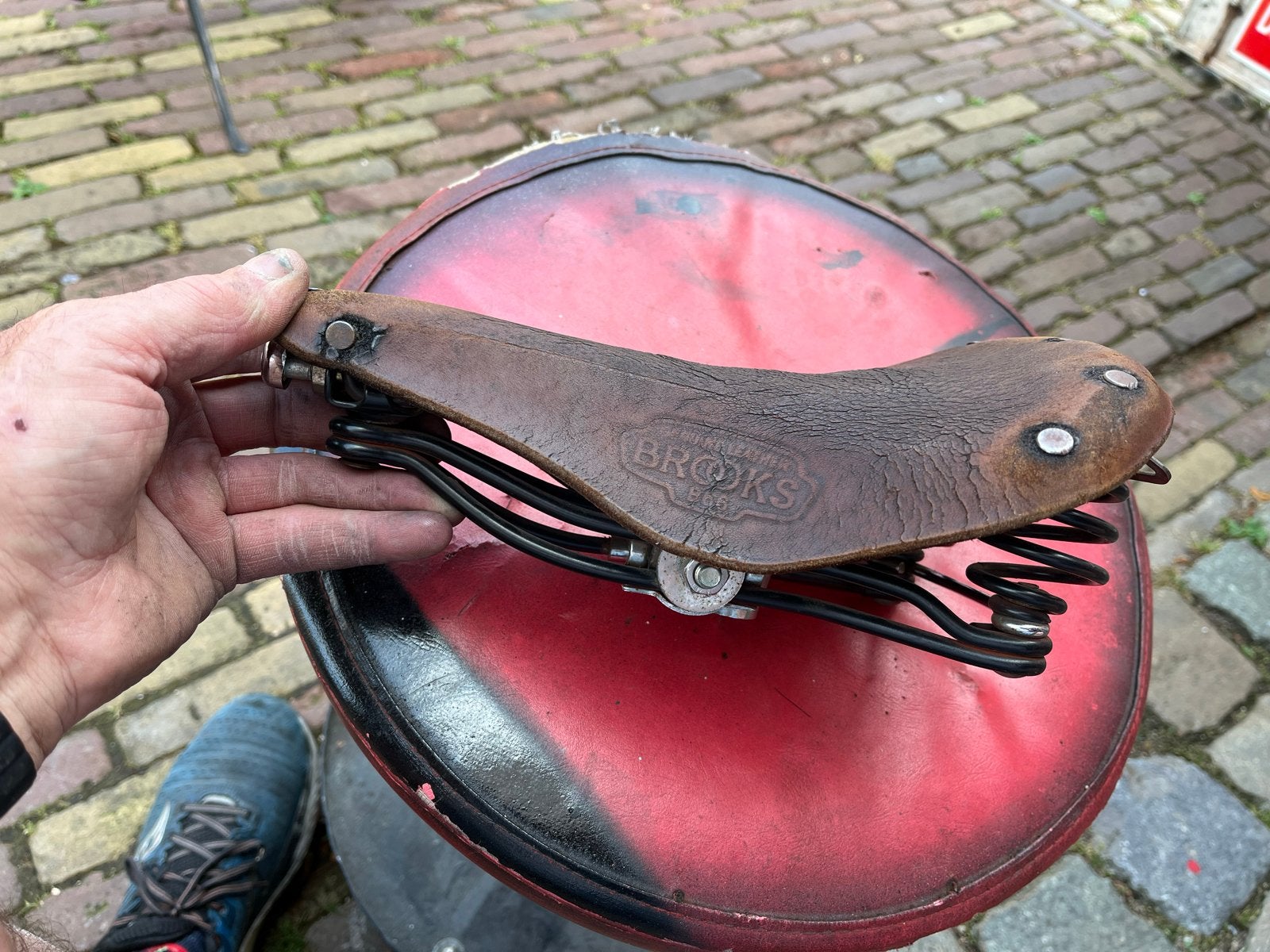 Brooks leren fietszadel met vering - Vintage, Gebruikt, Leer, Ophalen of Verzenden, Zadel