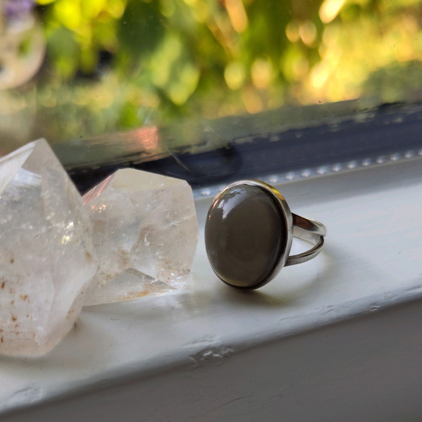 Mooie grote ring 🌚 ZWARTE MAANSTEEN 🌚 Zilver Maat 17,5!!, Sieraden, Tassen en Uiterlijk, Gebruikt, Ophalen of Verzenden, 17 tot 18
