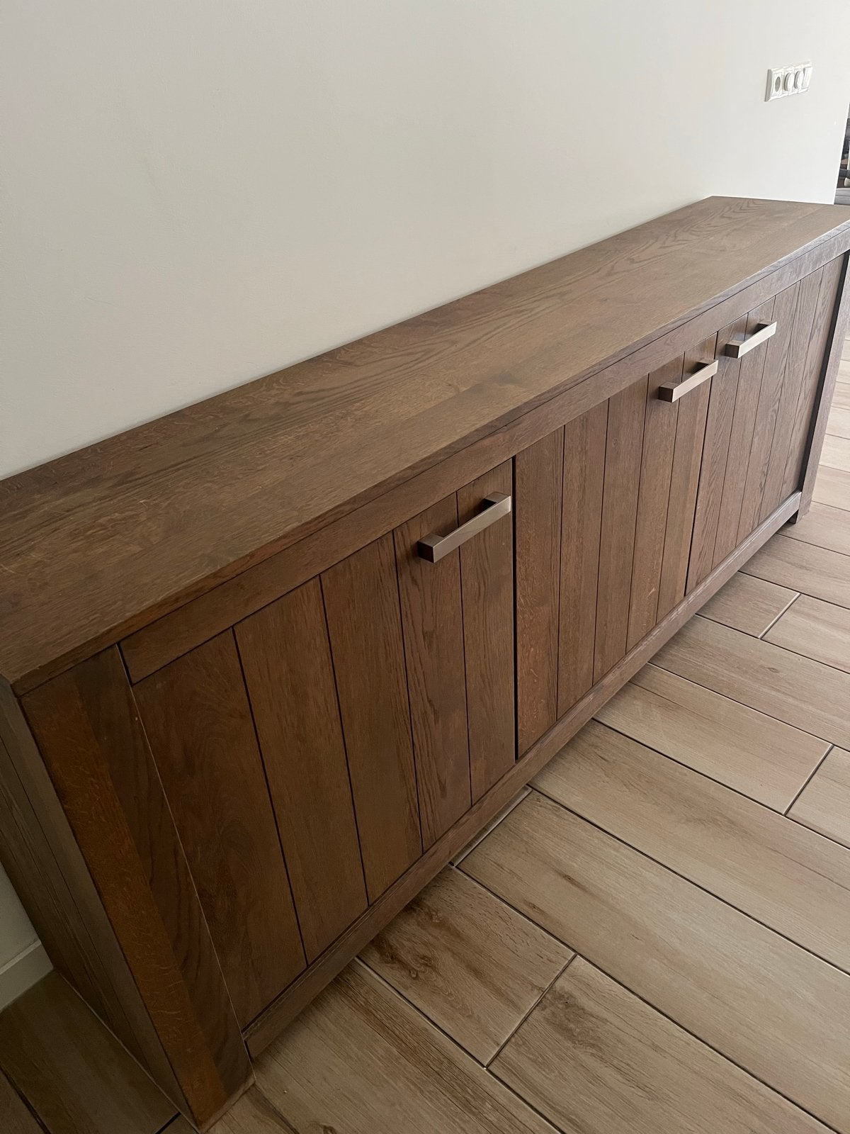 Houten dressoir met 3 deuren, tv meubel en salontafel, Ophalen, Gebruikt, Landelijk, 200 cm of meer