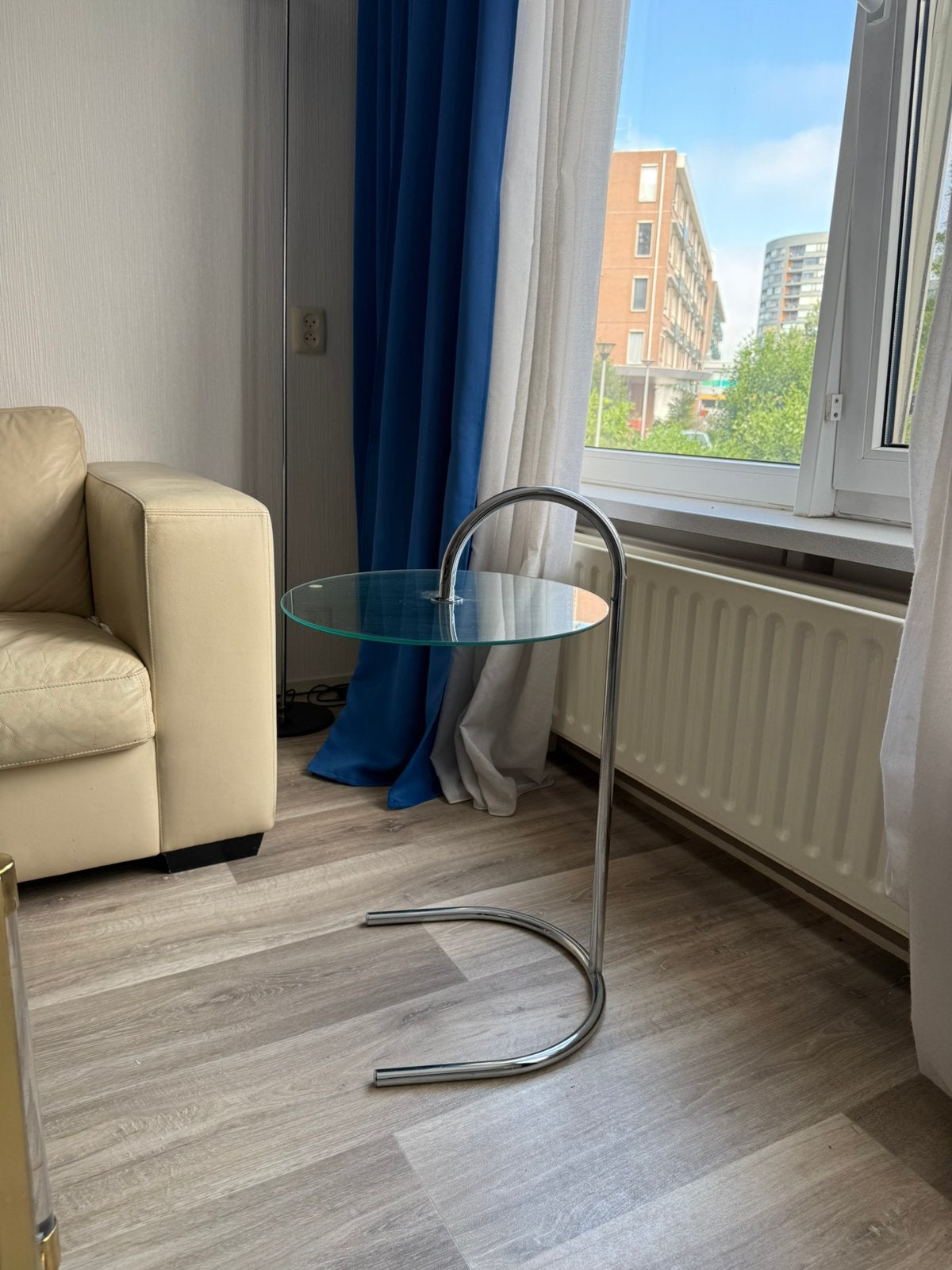 Glazen bijzettafel van Ikea (afhalen in Gouda), Minder dan 55 cm, Rond, Glas, Ophalen