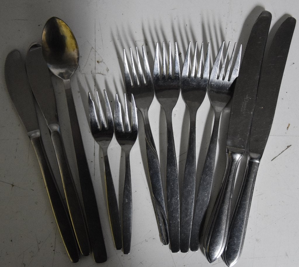 bestek restant keuken gerei gebak vorken messen lepel 10 st., Ophalen of Verzenden, Zo goed als nieuw, Rvs of Chroom, Los bestek