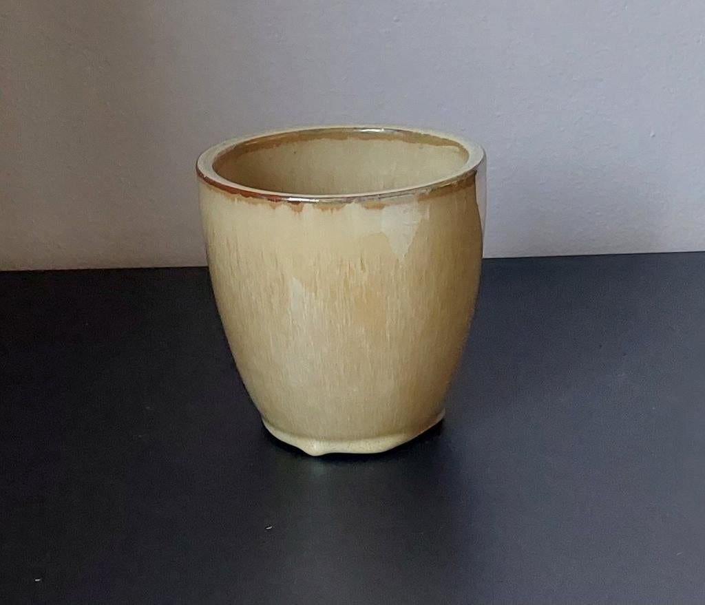 Crèmekleurige Keramische Bloempot, Ophalen, Overige materialen, Rond, Binnen