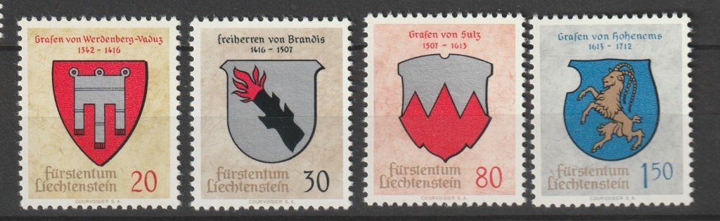 TSS Kavel 220190 Liechtenstein pf  minr 440-443 wapens, Ophalen, Overige landen, Postfris