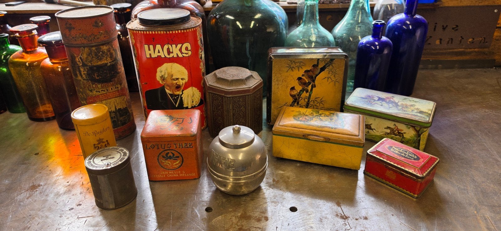 Vintage blikken trommels en bussen - Diverse merken, Verzamelen, Ophalen of Verzenden, Gebruikt, Thee, Van Nelle