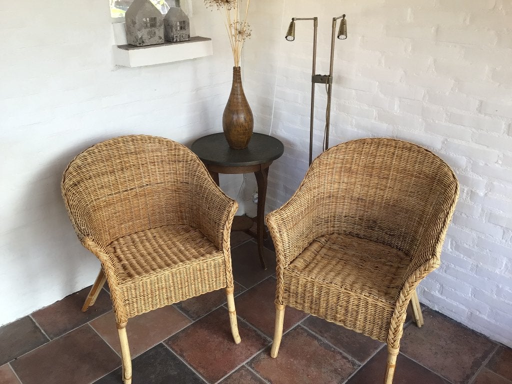 Set van 2 rotan stoelen - vintage look, Huis en Inrichting, Stoelen, Ophalen, Gebruikt, Twee, Overige kleuren