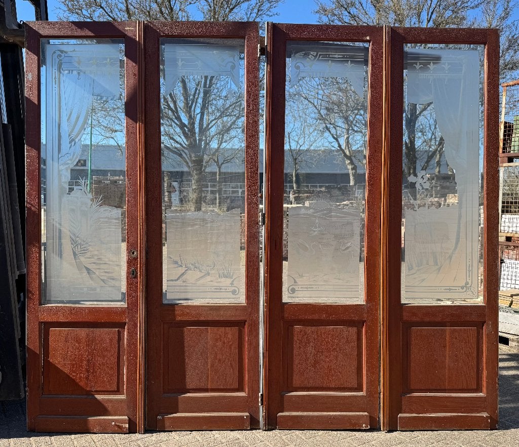 4-delige antieke openslaande deuren met geëtst glas 249x282, Ophalen