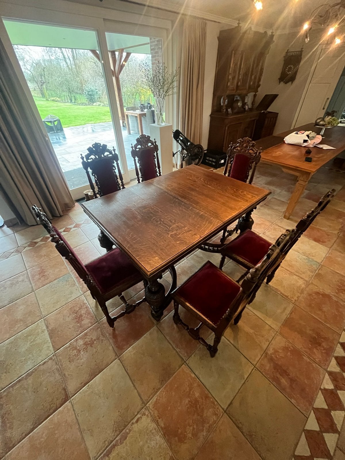 Antieke Eiken Eettafel met 6 Stoelen, Antiek en Kunst, Ophalen