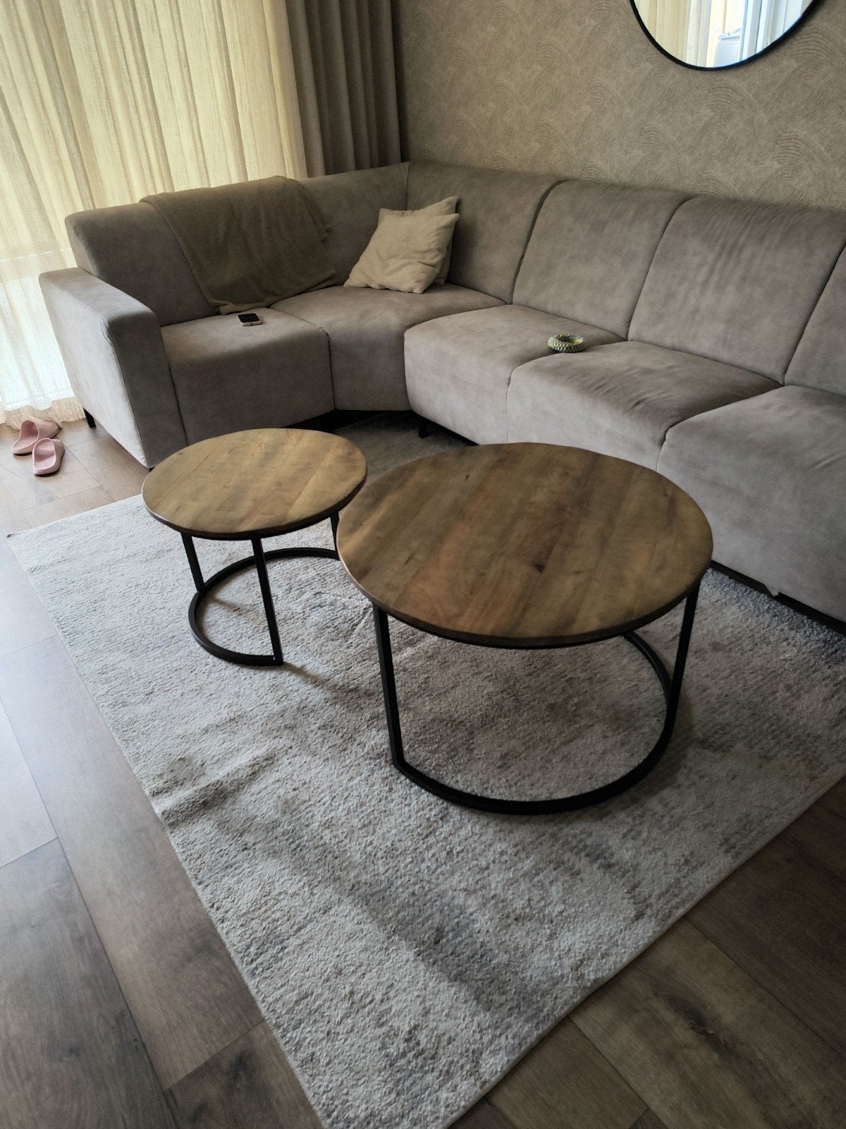 Salontafel set mangohout - 2 ronde tafels, Ophalen