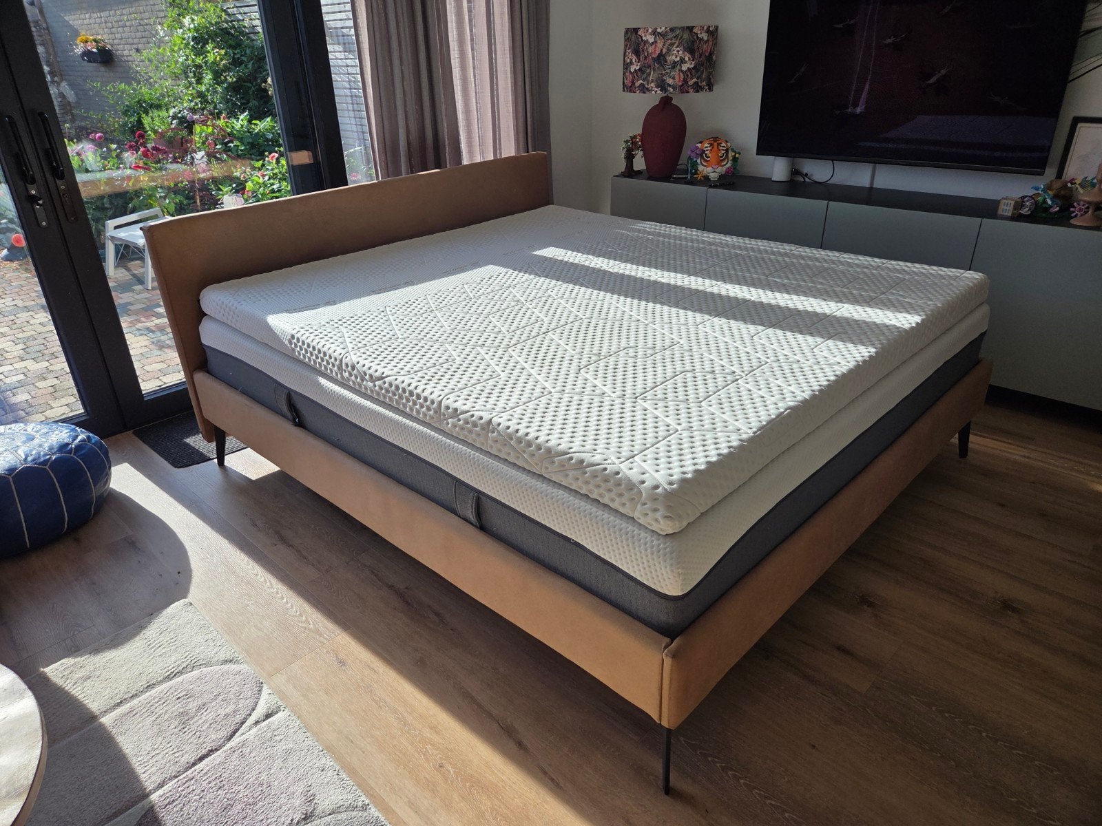 bed frame met Emma matras en topper 180x200 met elektrisch v, Ophalen, Bruin, Tweepersoons, 180 cm