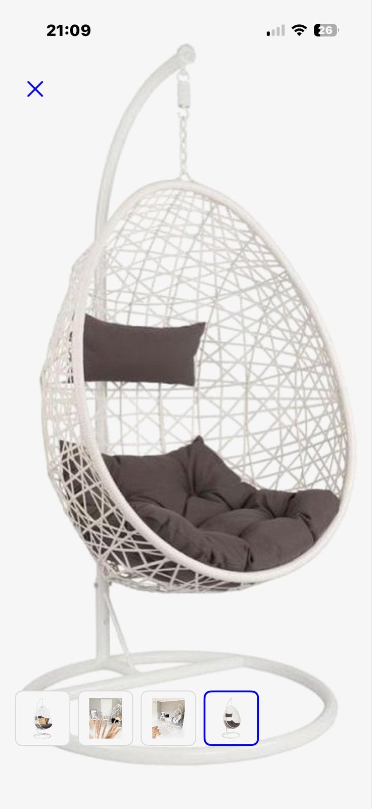 Witte Hangstoel met Kussen - Comfortabel en Stijlvol, Ophalen, Gebruikt, Wit, Metaal