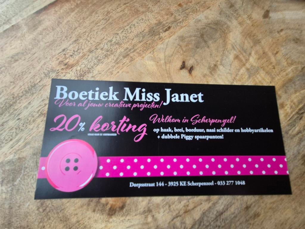 Kortingsbon  boetiek miss Janet. Gratis op te halen, Eén persoon, Kortingsbon, Overige typen