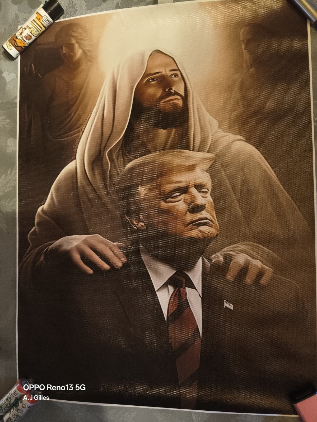 Trump en Jezus Canvas Schilderij - 40x30 cm, Ophalen of Verzenden