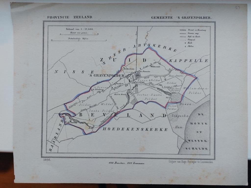 23 / 's Gravenpolder Zeeland Litho van J. Kuyper uit 1866, Ophalen of Verzenden