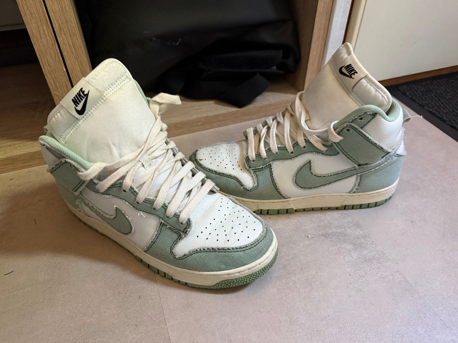 Nike Dunk High 'Washed Denim' Sneakers maat 40,5, Ophalen of Verzenden, Gedragen, Groen, Sneakers of Gympen