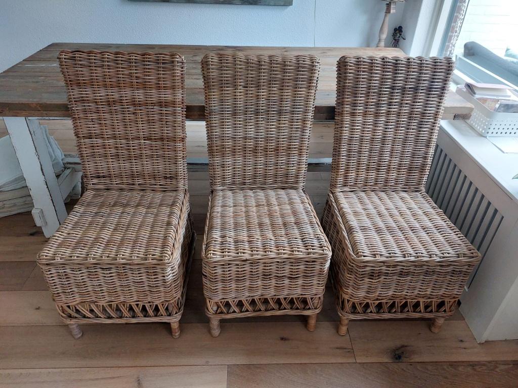 3 eetkamer stoelen, Huis en Inrichting, Stoelen, Ophalen, Gebruikt, Riet of Rotan, Drie