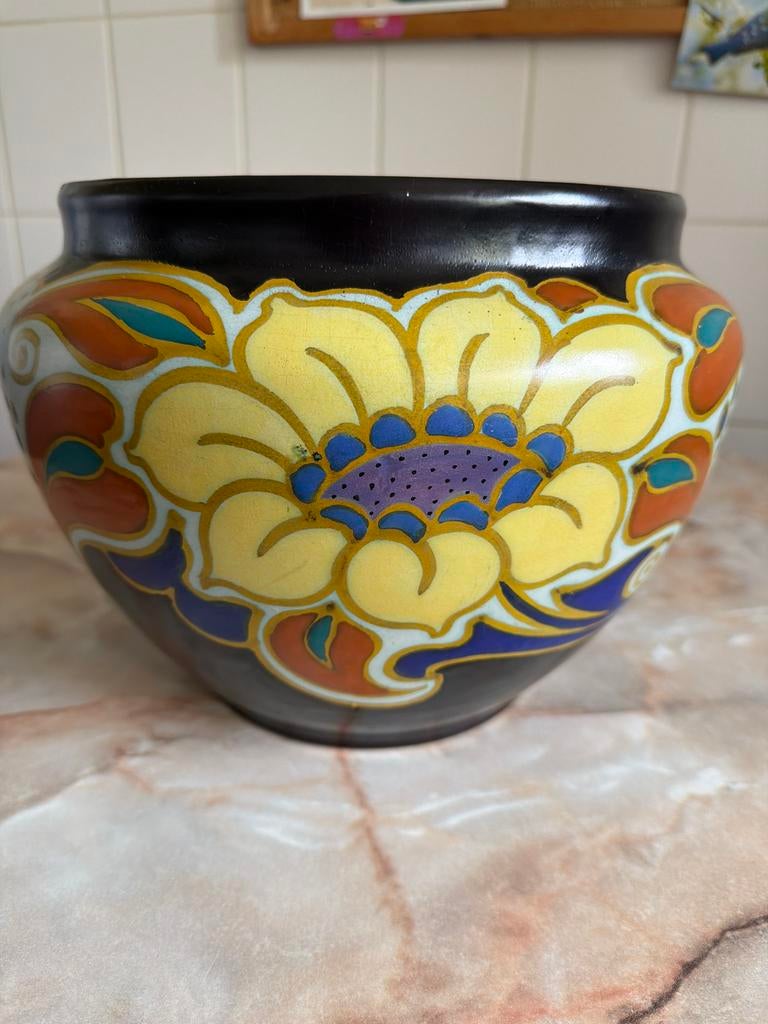 Prachtige Art Deco bloempot Natrius Gelria Arnhem Holland, Ophalen of Verzenden