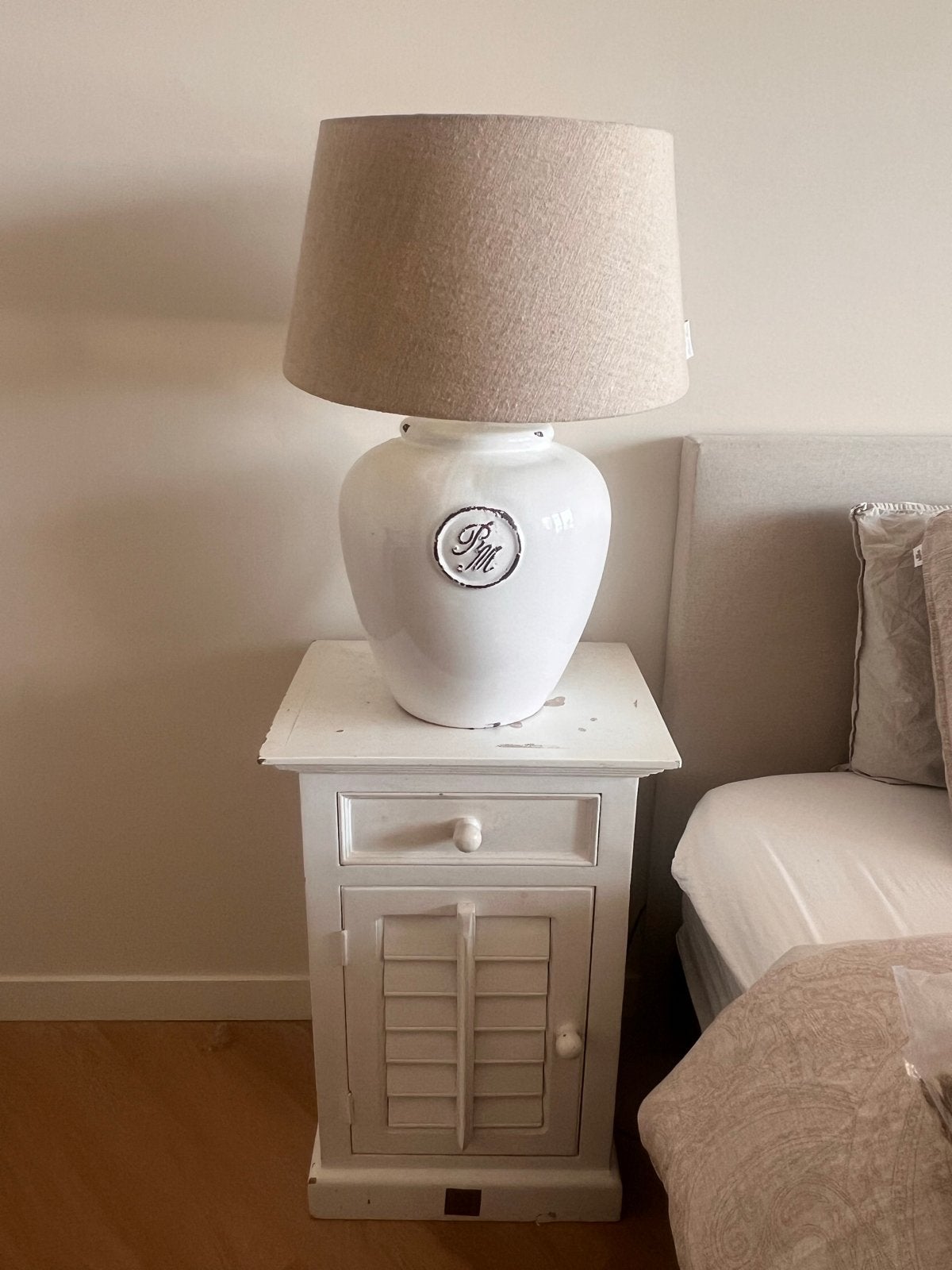 Witte tafellampen Riviera Maison met stoffen kappen, Ophalen, Gebruikt, Keramiek, Riviera Maison