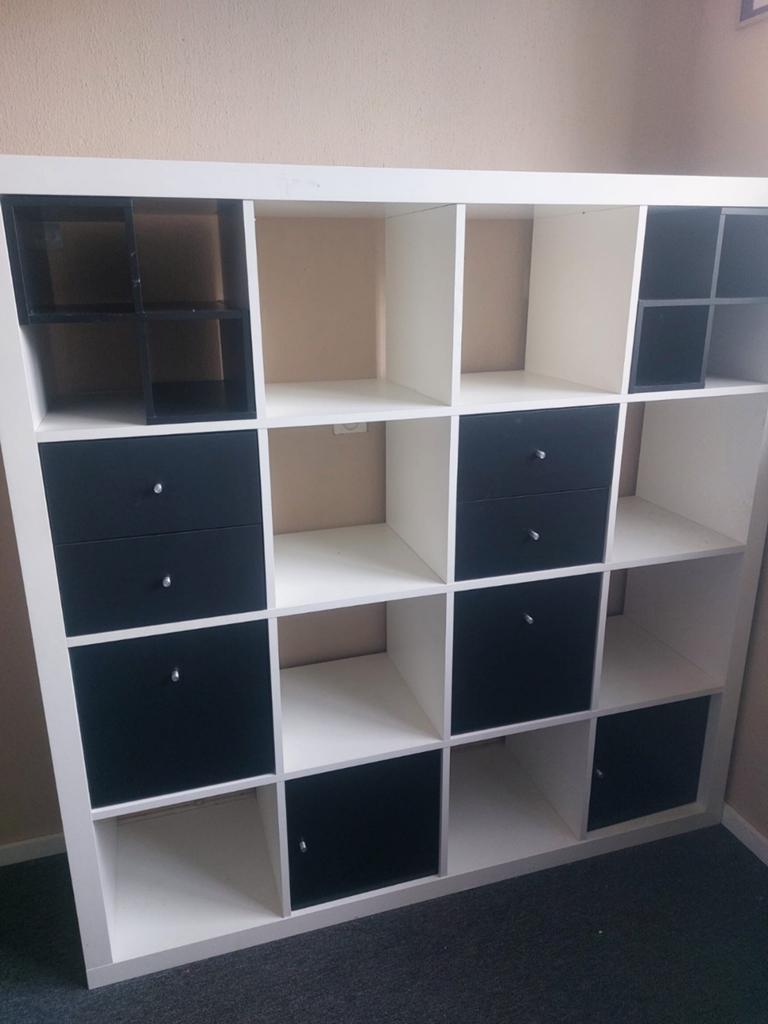 IKEA Kallax kast met lades en deuren - Wit/Zwart, Ophalen, Gebruikt, 150 tot 200 cm, Overige houtsoorten