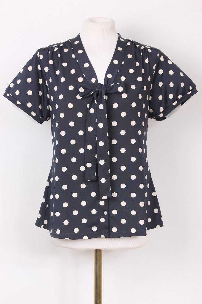 Polkadot blouse van King Louie maat 42, Blauw, Maat 42/44 (L), Ophalen of Verzenden, Zo goed als nieuw